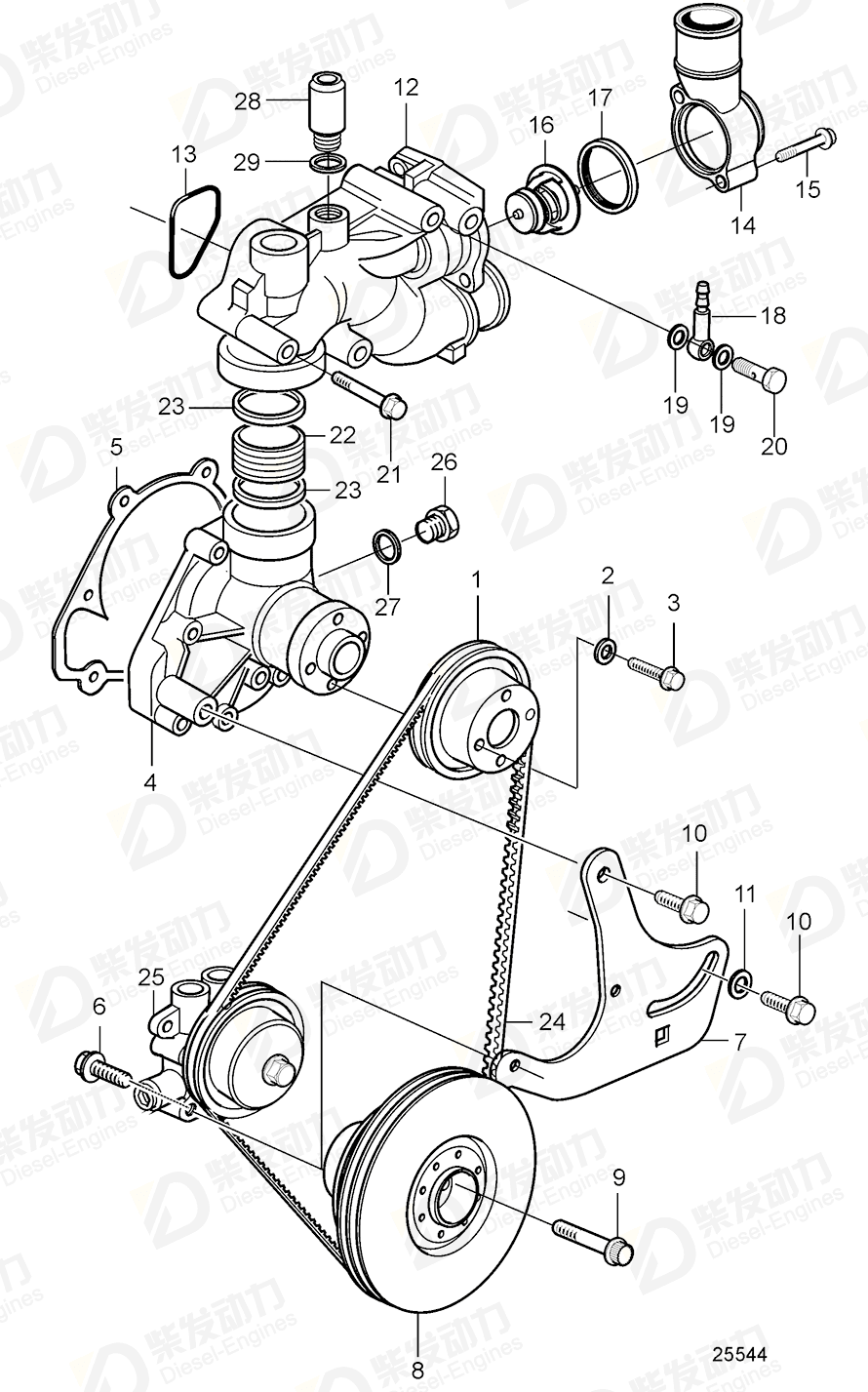 VOLVO Water pump kit 21727936 Drawing